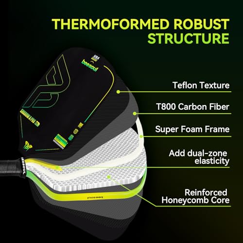 Beesoul Professional Pickleball Paddles – 4th Gen Thermoformed Core– Charged Surface Technology for Power & Feel – T800 Carbon Fiber – USAPA Approved - NFC Chip - Image 7