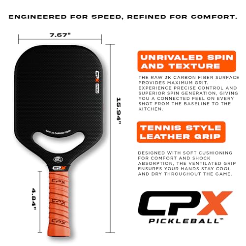 CPX Pro Carbon Fiber Pickleball Paddle - Professional Grade, Matte Finish, 19mm Honeycomb Core, Tennis Style Grip - Edgeless Paddle Designed in Chicago, USA - Image 5