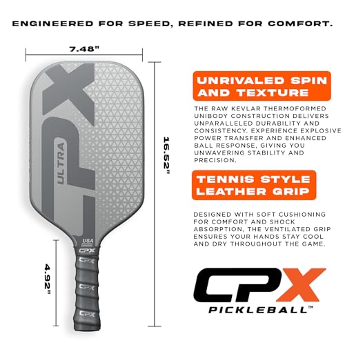 CPX Ultra Series Fiber-Reinforced Friction Surface Pickleball Paddle - 16mm Polypropylene Honeycomb Core, Lightweight for Speed - Image 8