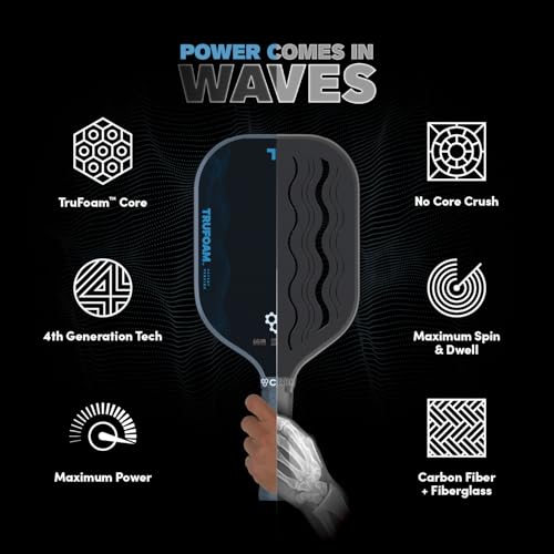 CRBN Pickleball - TruFoam Waves Paddle - Carbon Fiber Pickleball Paddle - 100% Foam Core Designed for Maximum Power, 14mm - Image 4