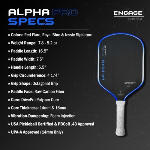 Engage Pursuit Alpha Pro 14mm Pickleball Paddle - Raw Carbon Fiber Face, 8.0 oz Elongated Speed Paddle for Aggressive Play - Image 3