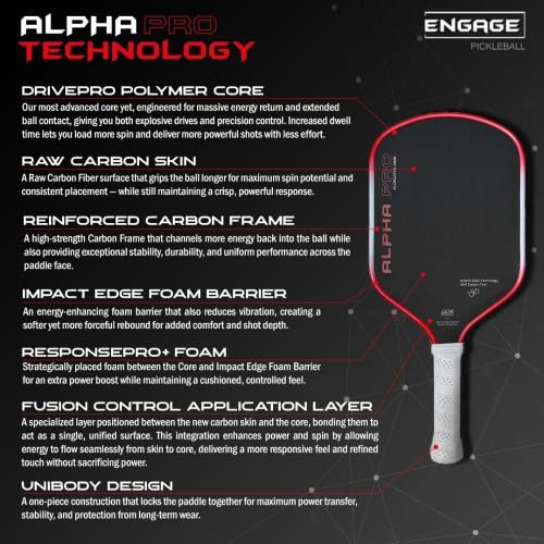 Engage Pursuit Alpha Pro 14mm Pickleball Paddle - Raw Carbon Fiber Face, 8.0 oz Elongated Speed Paddle for Aggressive Play - Image 4