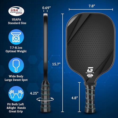 GARYE Pickleball Paddles Set of 4, Carbon Fiber Pickle Ball Paddle, USAPA Approved Lightweight Rackets 4 Pack for Adults and Teenagers, Includes 6 Balls, 1 Bag, and 4 Grip Tapes. - Image 6
