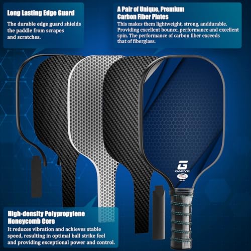GARYE Pickleball Paddles Set of 4, Carbon Fiber Pickle Ball Paddle, USAPA Approved Lightweight Rackets 4 Pack for Adults and Teenagers, Includes 6 Balls, 1 Bag, and 4 Grip Tapes. - Image 4