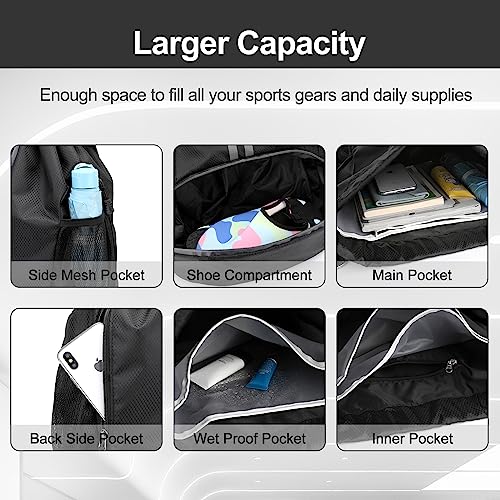 Hoedia Sports Drawstring Backpack - String Swim Gym Bag with Shoes Compartment and Wet Proof Pocket for Women&Men - Image 5
