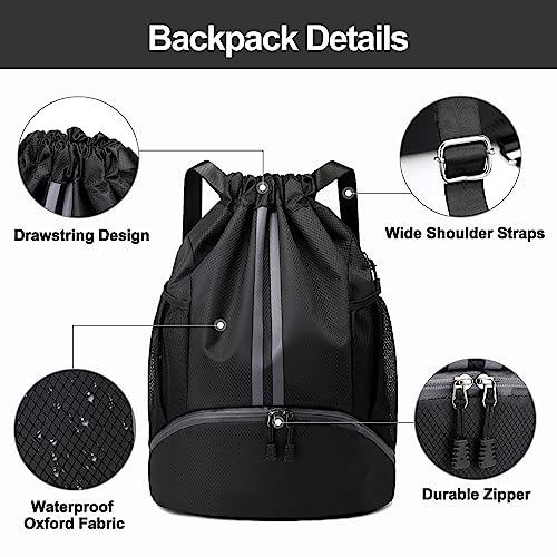 Hoedia Sports Drawstring Backpack - String Swim Gym Bag with Shoes Compartment and Wet Proof Pocket for Women&Men - Image 6