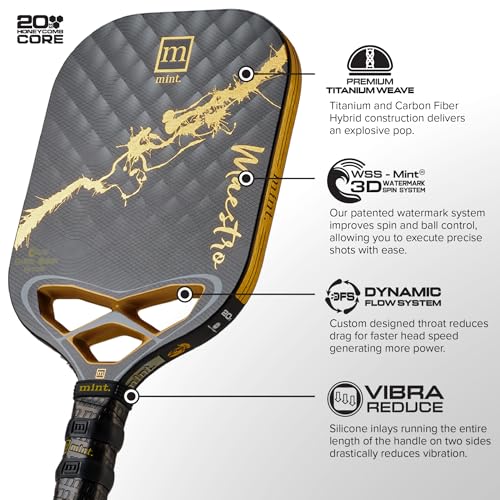 Mint Sport Maestro Pickleball Paddle – Titanium Carbon Fiber Hybrid Face, 20mm Polypropylene Core, Mid-Heavyweight Thermoformed Edgeless Paddle, USAPA Approved for Power & Control - Image 3