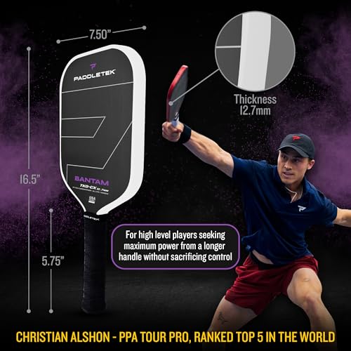 Paddletek Bantam TKO-CX 12.7mm Pickleball Paddles with Polymer Honeycomb Core - Unidirectional Carbon Fiber – Torsional Weighting & High Tack Performance Grip - USAPA Approved - 5.75 Inch Handle - Image 4