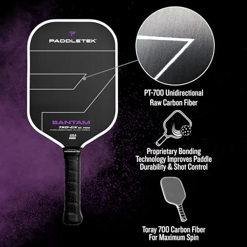 Paddletek Bantam TKO-CX 12.7mm Pickleball Paddles with Polymer Honeycomb Core - Unidirectional Carbon Fiber – Torsional Weighting & High Tack Performance Grip - USAPA Approved - 5.75 Inch Handle - Image 6