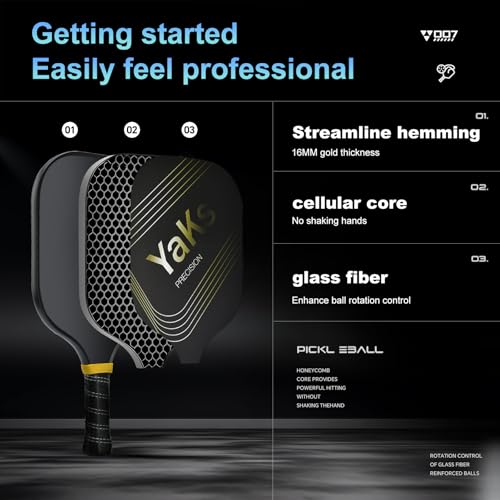 YAKS Pickleball Paddles Set of 4 or 2 Rackets - Professional Fiberglass Surface with Honeycomb Core - Lightweight Design for Precision & Enhanced Impact Absorption | High Spin & Powerful Shots - Image 5