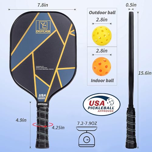 YC DGYCASI Pickleball Paddles Set of 2, USAPA Approved Carbon Fiber Surface Pickleball Set, Lightweight Pickle Ball Rackets 2 Pack, 2 Outdoor Pickleball, 2 Indoor Pickleball, 1 Pickleball Bag - Image 4